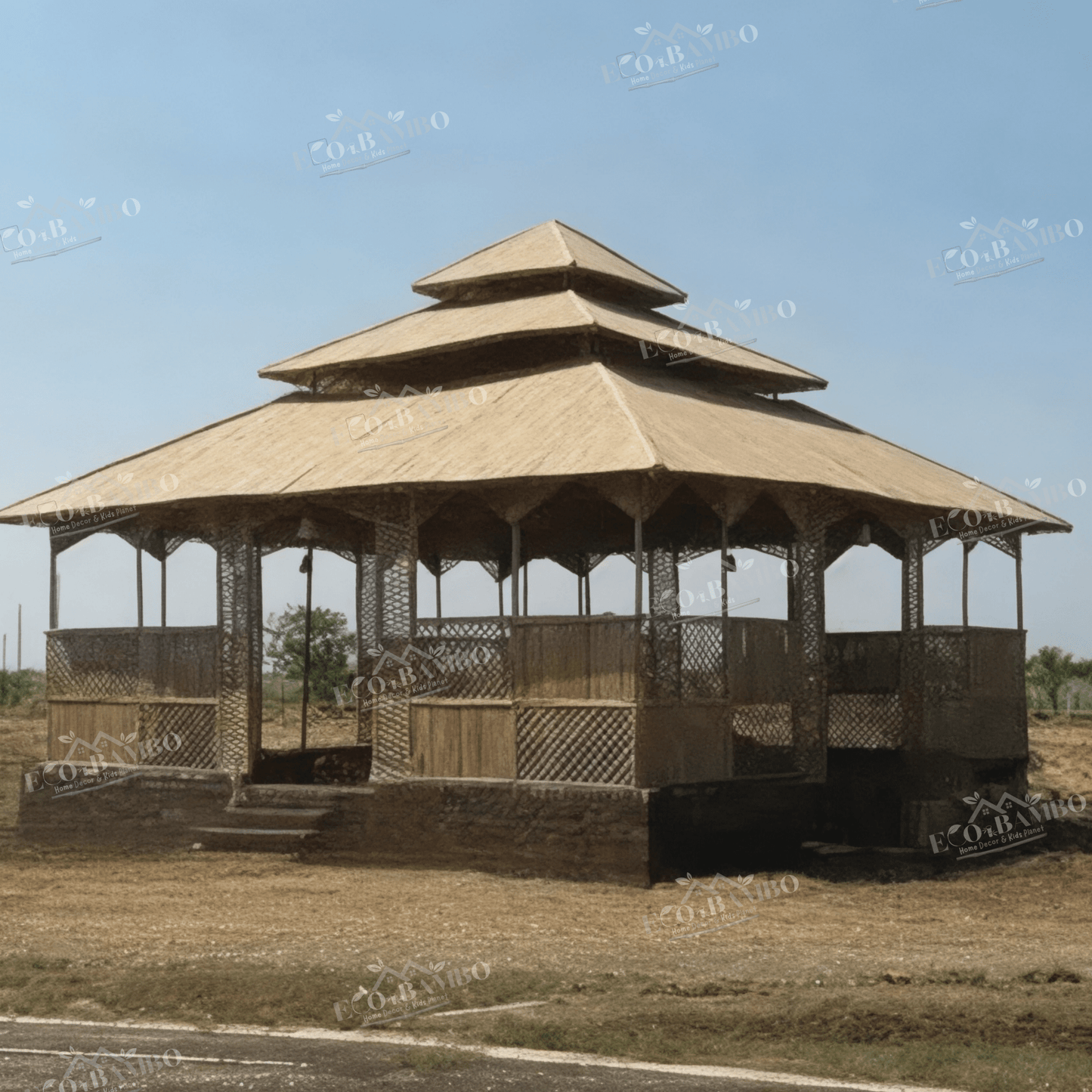 ECO BAMBO Bamboo Canopy Double Roof Bamboo Canopy with Comfortable Seating