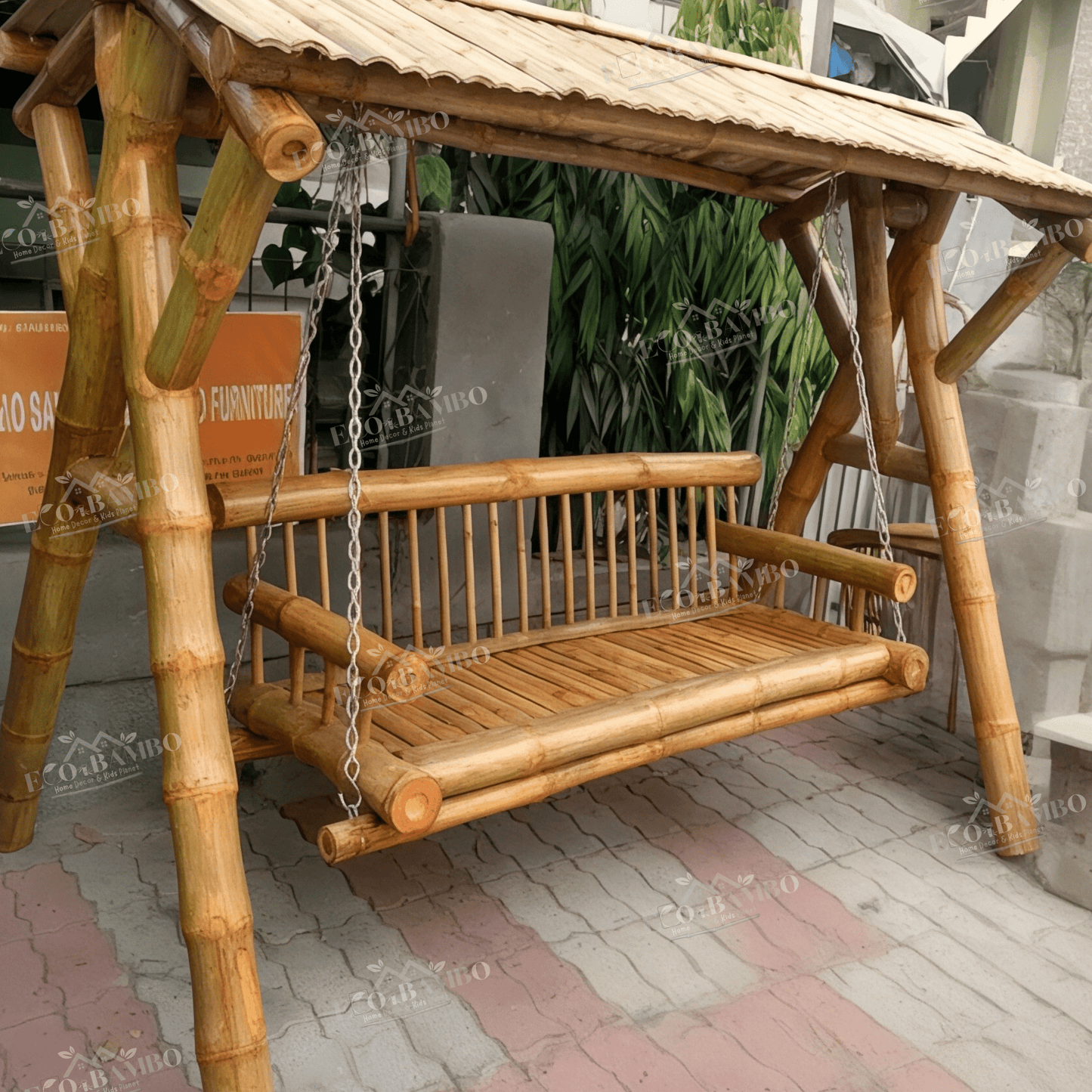 ECO BAMBO Bamboo swing Covered Bamboo Swing – Relax in Style with Shade