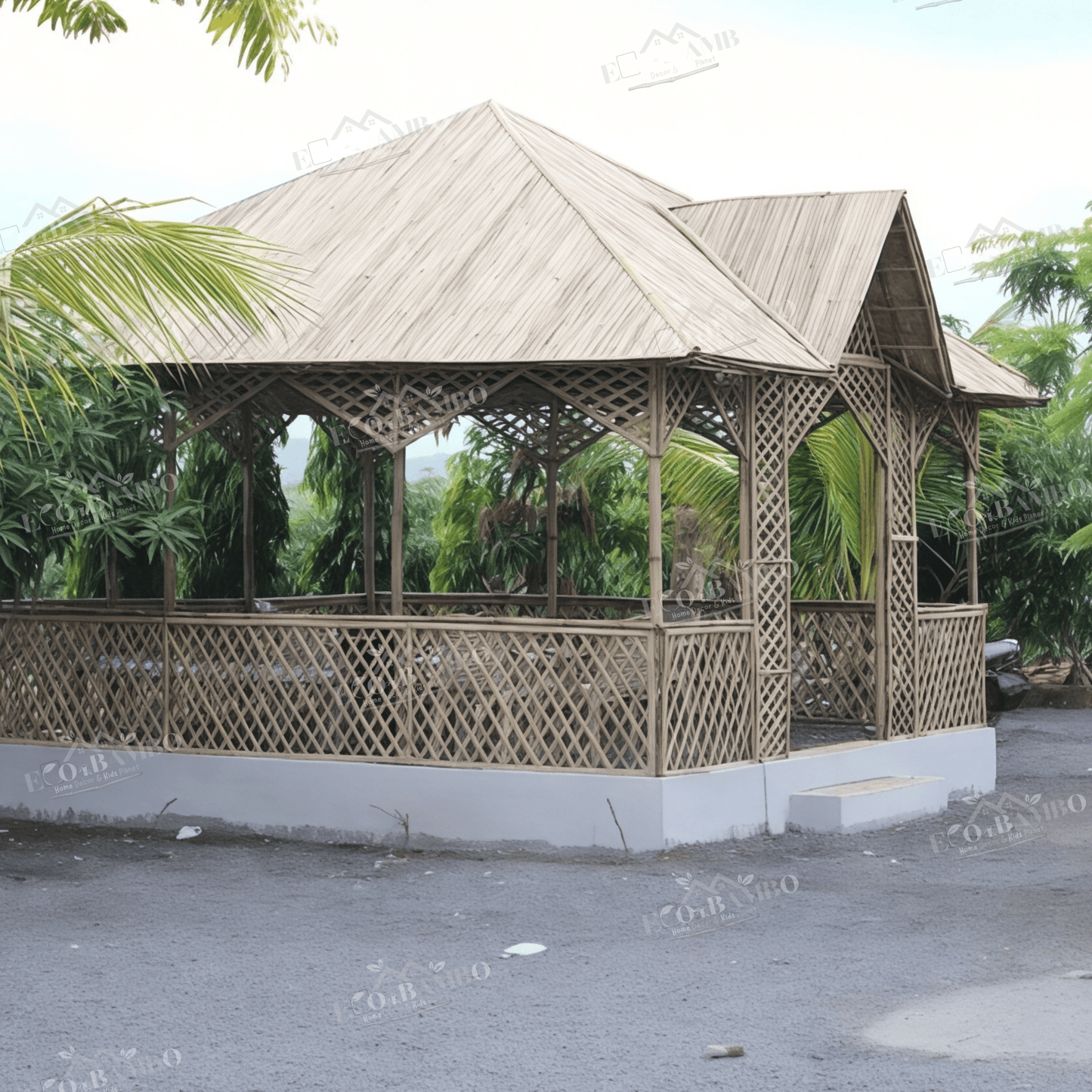 ECO BAMBO Gazebo Bamboo Gazebo with Elegant Lighting and Luxurious Seating
