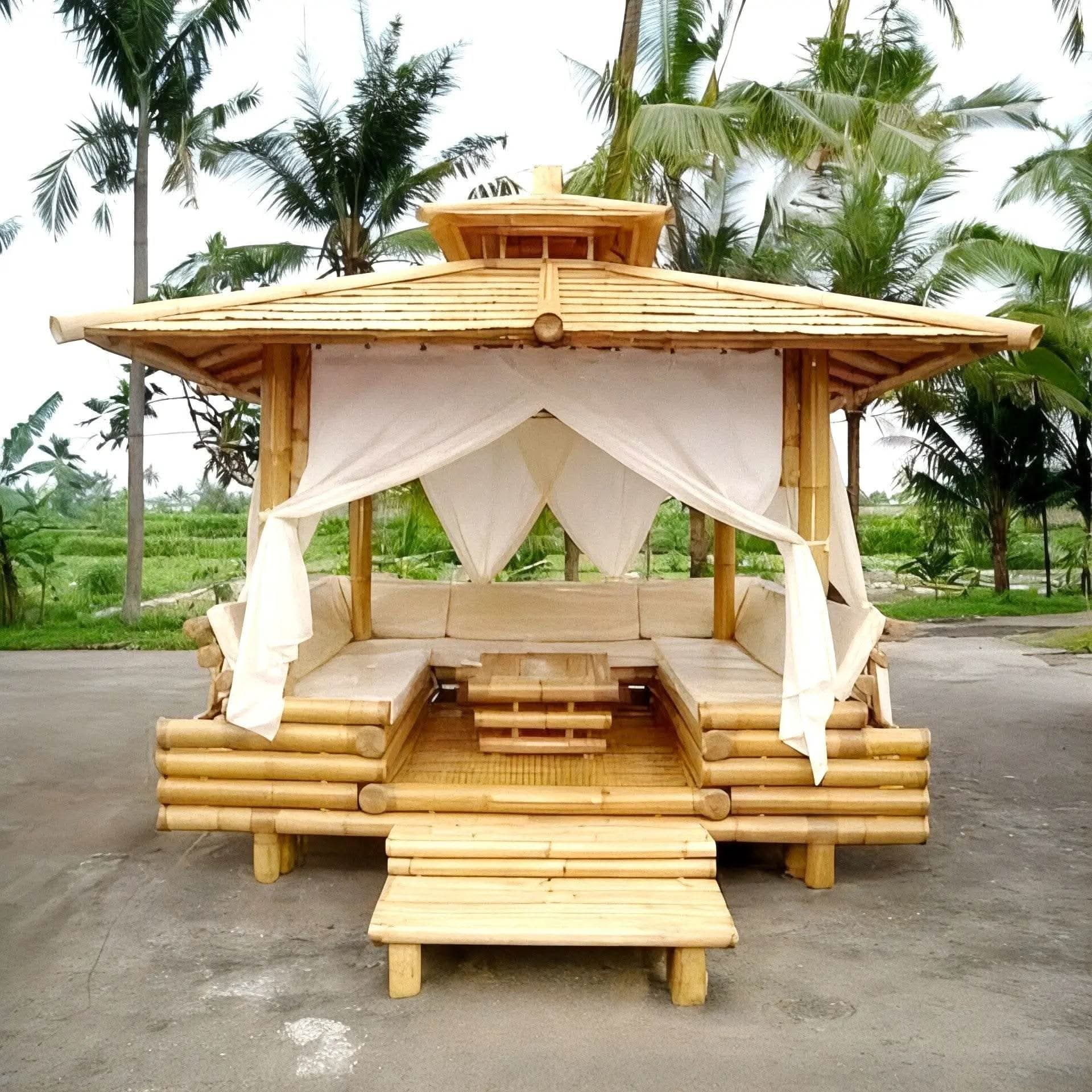 ECO BAMBO Bamboo Gazebo Bamboo Tent with Waterproof Design and Elegant Drapes.