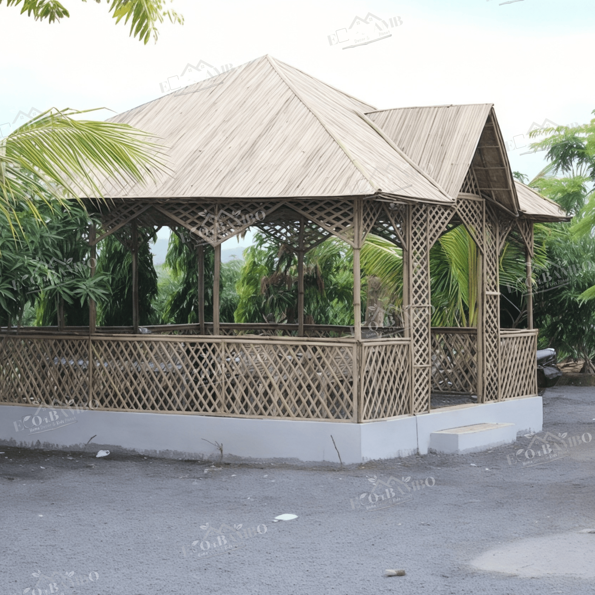 ECO BAMBO Gazebo Bamboo Gazebo with Elegant Lighting and Luxurious Seating