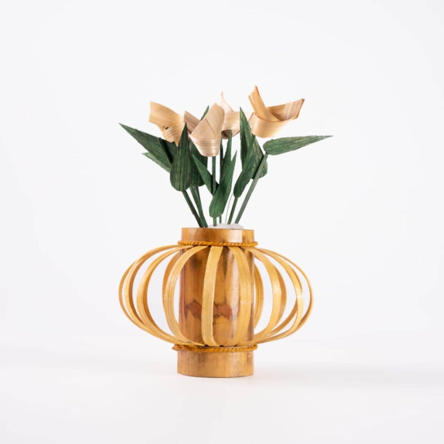 ECO BAMBO Small Bamboo Flower Pot Deep half white hint natural Small Bamboo Flower Pot with Stand – Stylish  & Indoor Artificial Pot