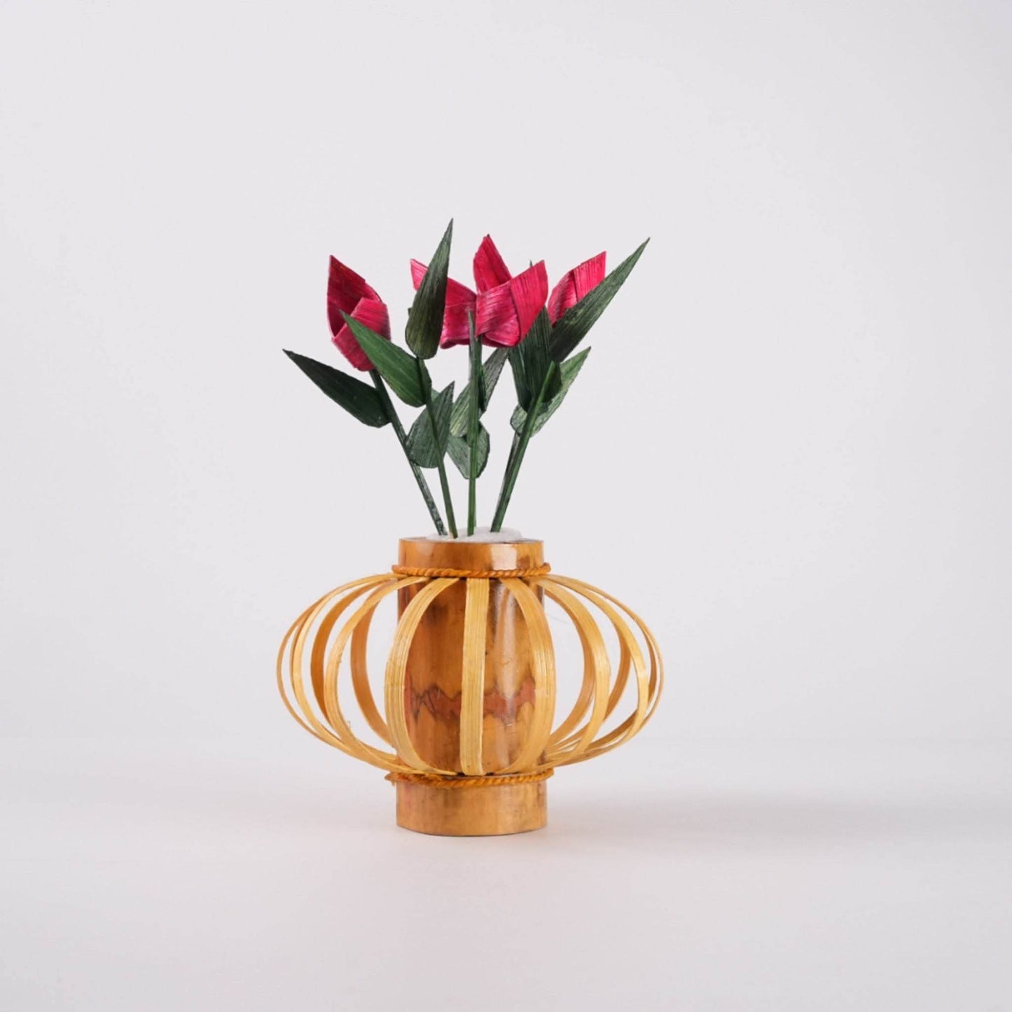 ECO BAMBO Small Bamboo Flower Pot Red Small Bamboo Flower Pot with Stand – Stylish  & Indoor Artificial Pot