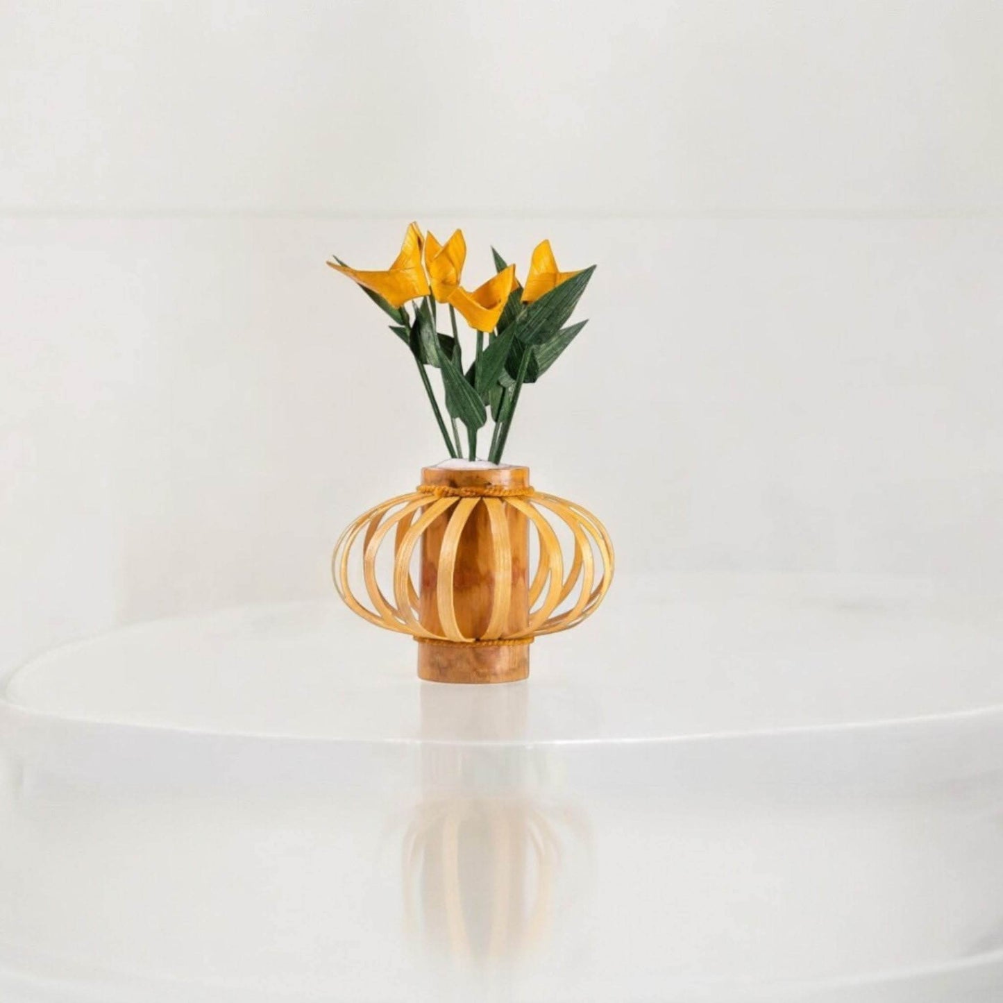 ECO BAMBO Small Bamboo Flower Pot Yellow Small Bamboo Flower Pot with Stand – Stylish  & Indoor Artificial Pot