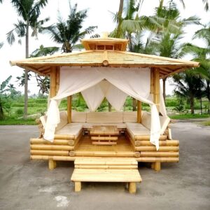 Bamboo Tent with Waterproof Design and Elegant Drapes.