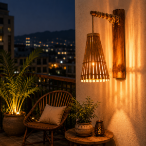 Handcrafted Bamboo Cone Wall Lamp | Modern LED Wall Light for Home & Bedroom