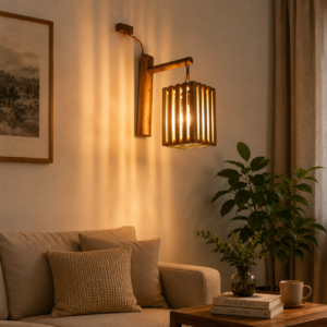 Handcrafted Bamboo Hanging Wall Lamp | Modern Wooden Wall Light for Home & Bedroom