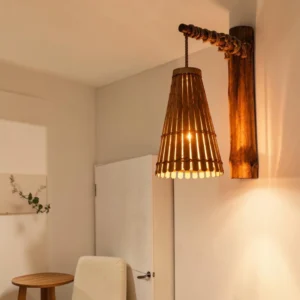 Handcrafted Bamboo Cone Wall Lamp | Modern LED Wall Light for Home & Bedroom