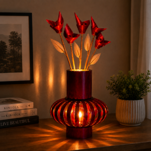 Handcrafted Large Bamboo Flower Vase Lamp | Decorative Table Lamp with Bamboo Flowers