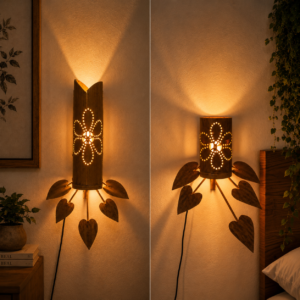 Handcrafted Bamboo Table Lamp with Leaf Stand | Decorative Indoor LED Lamp