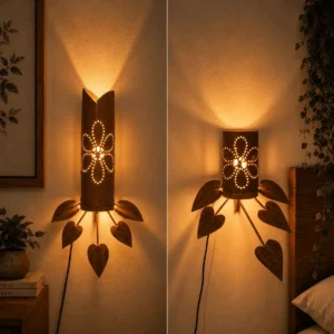 Handcrafted Bamboo Table Lamp with Leaf Stand | Decorative Indoor LED Lamp