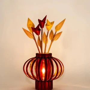 Handcrafted Small Bamboo Flower Vase Lamp | Decorative Small Table Lamp with Bamboo Flowers