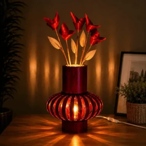 Handcrafted Large Bamboo Flower Vase Lamp | Decorative Table Lamp with Bamboo Flowers